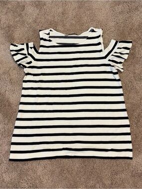 LOFT XS Black & White Striped Cold-Shoulder Tank Top